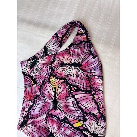 Butterfly One Shoulder Purple and Pink Bodysuit Size Small RefN10 - Picture 7 of 12